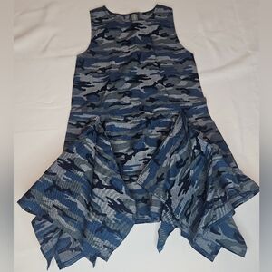 Scouts Brand Girls Asymmetrical Sleeveless Handkerchief Summer Dress Blue Camo